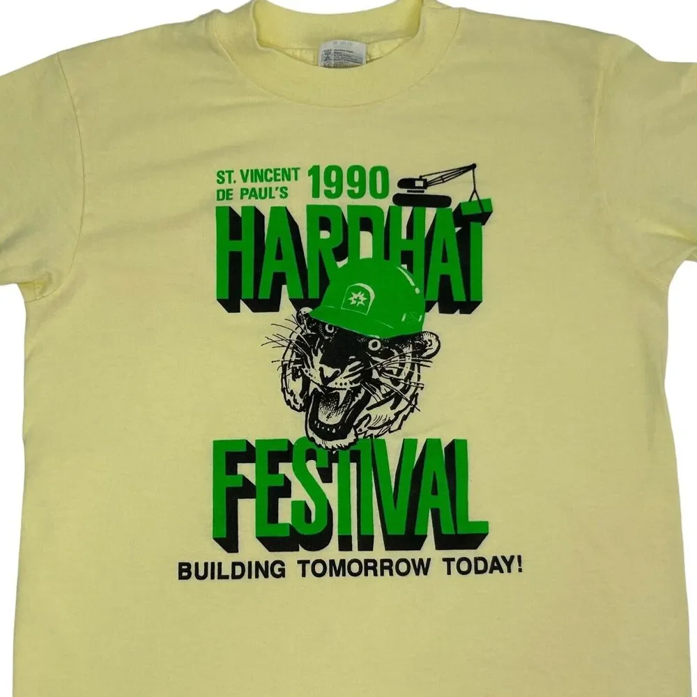 Vintage 90s Vincent De Pauls Festival T Shirt Youth Medium 10-12 Kids USA Yellow